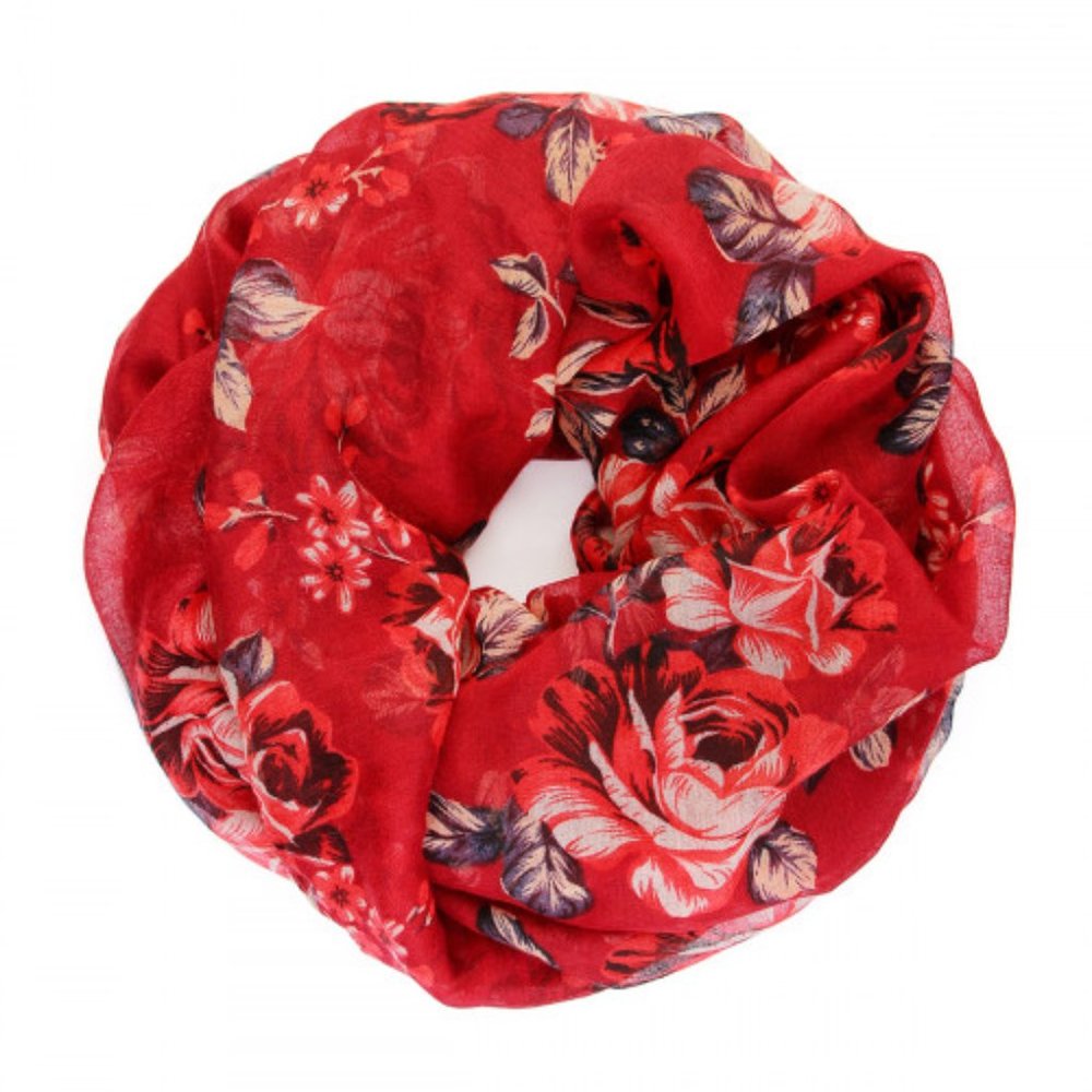 RED FLORAL INFINITY SCARF